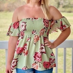 Smocked off shoulder top